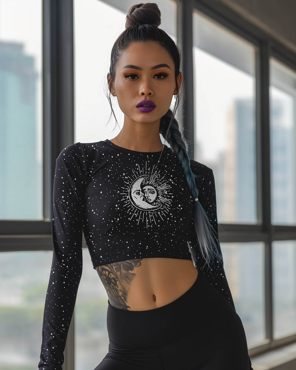 Astral Long Sleeve Crop Top - Cute Black Cropped Tee with UPF 50+