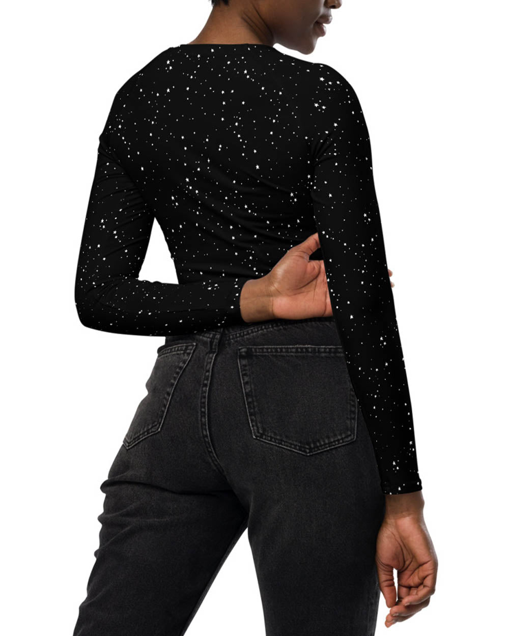 Astral Long Sleeve Crop Top - Cute Black Cropped Tee with UPF 50+ Protection, Pagan Gothic Sportwear, Witchy Grunge Activewear