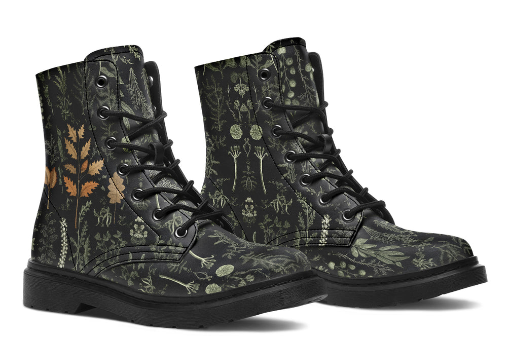 Autumn Memoir Boots - Festival Lace-up Black Combat Vegan Leather Ankle Boots Dark Academia Shoes