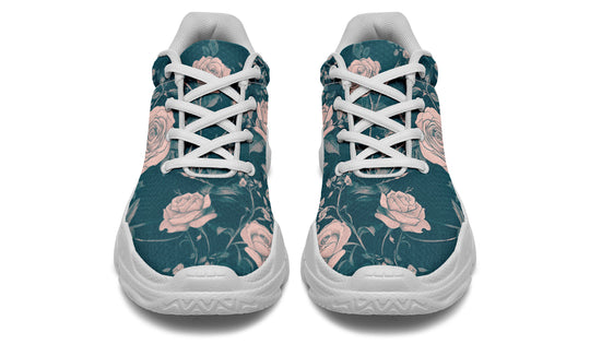 Teal Rose Romance Chunky Sneakers