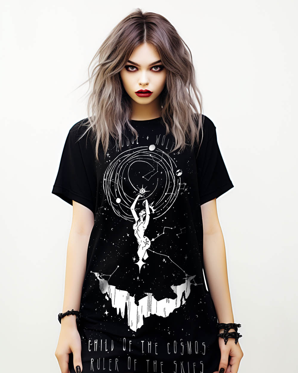 Child of the Cosmos Tee Dress - Vegan Oversized T-shirt Witchy Alt Style Cute Unisex Goth Black Dress Occult Fashion