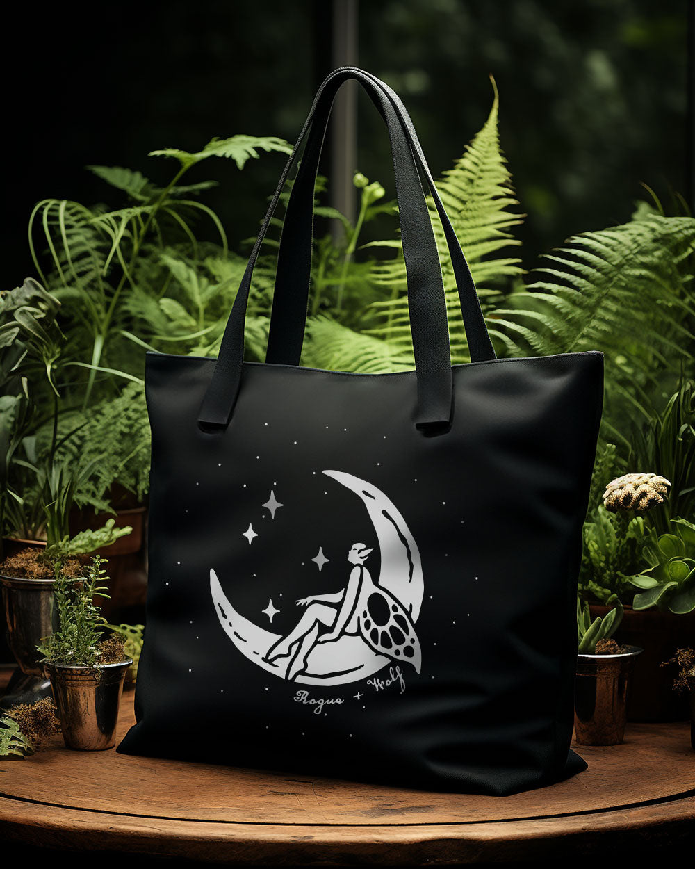 Pixie Moon Tote Bag -  Vegan Tote for Women Shopping & Grocery Cottagecore Dark Academia Witchy Style