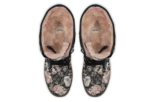 Vintage Peonies Fold Over Winter Boots