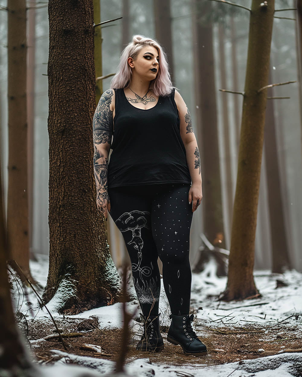 Godbane Plus Size Leggings - UPF 50+ Protection Witchy Occult Gothic Style Activewear - Vegan Yoga Leisurewear