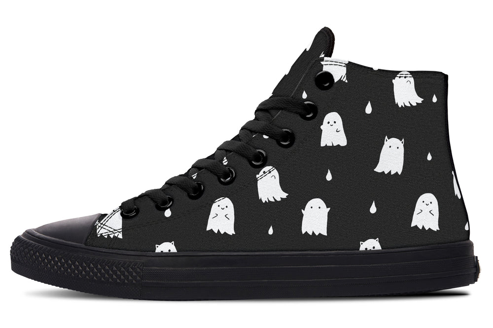 Ghost Party High Tops - Fashion Sneakers Vegan Canvas Unisex Retro Skate Shoes Dark Academia Style