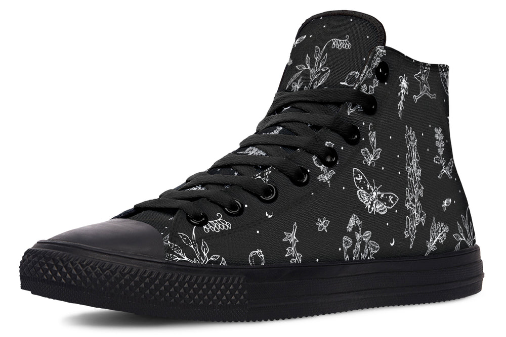 Nightshade High Tops - Fashion Sneakers Vegan Durable Canvas Retro Unisex Shoes Green Witch Style