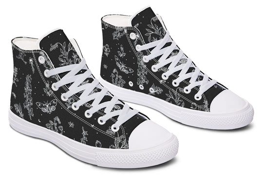 Nightshade High Tops - Fashion Sneakers Vegan Durable Canvas Retro Unisex Shoes Green Witch Style