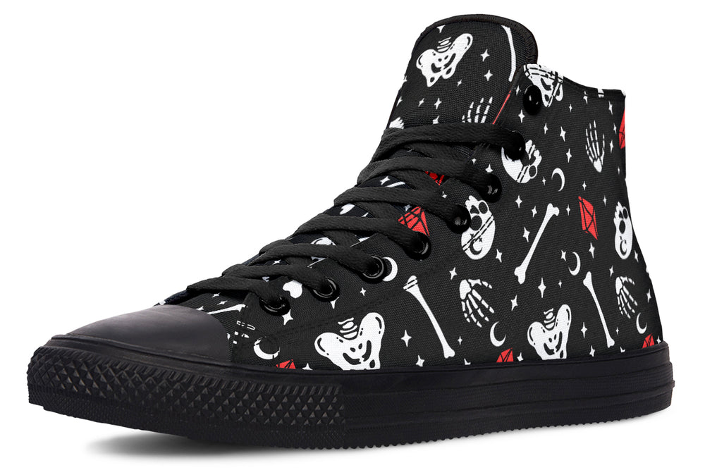 Skulls & Crystals High Tops - Unisex High Tops Breathable Canvas Skate Sneakers Vegan Gothic Streetwear Shoes