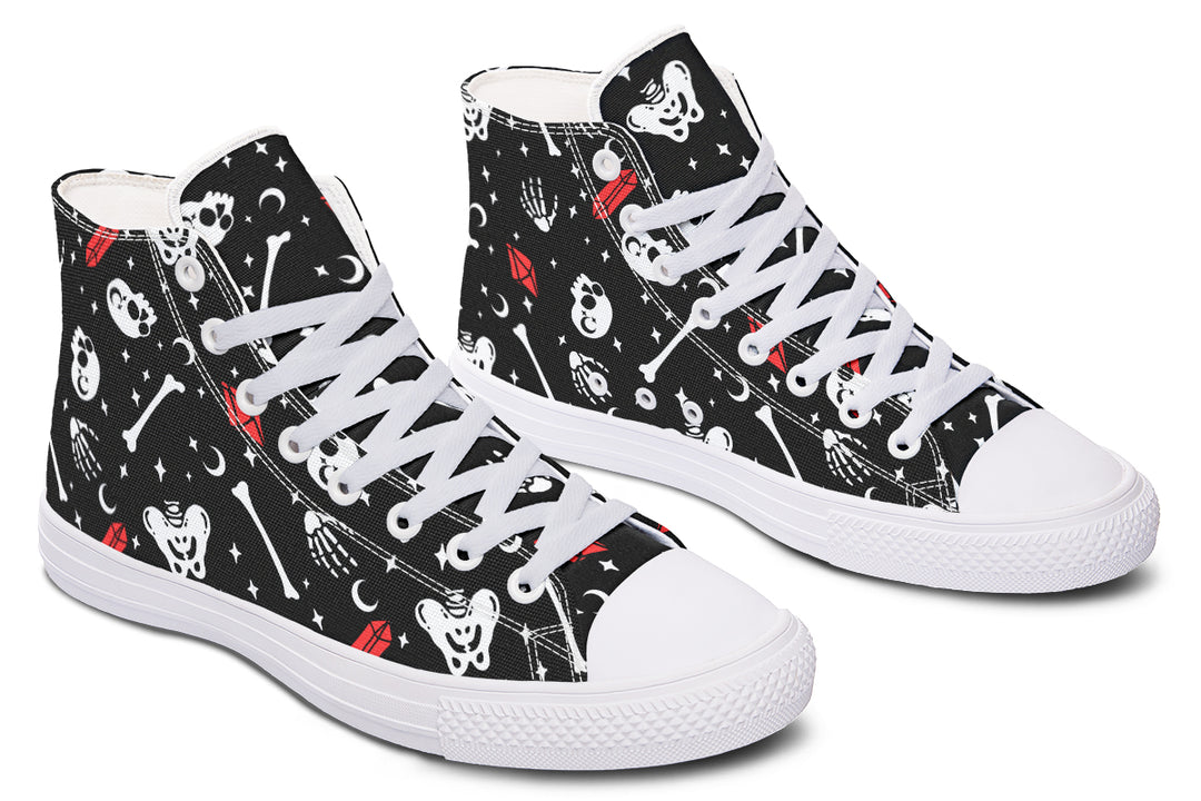 Skulls & Crystals High Tops - Unisex High Tops Breathable Canvas Skate Sneakers Vegan Gothic Streetwear Shoes