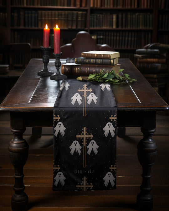 Holy Spirits Table Runner - Witchy Home Decor - Gothic Kitchen Cute Ghosts Table Setup - Goth Gifts