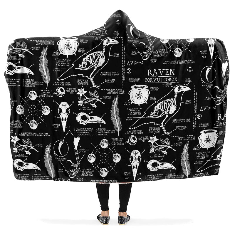 Raven Study Hooded Blanket - Cozy and Warm Wrap-around Blanket with Ve ...