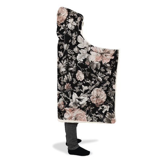 Vintage Peonies Hooded Blanket