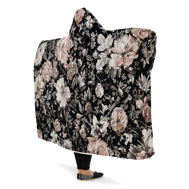 Vintage Peonies Hooded Blanket