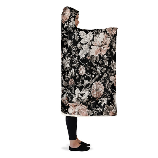 Vintage Peonies Hooded Blanket