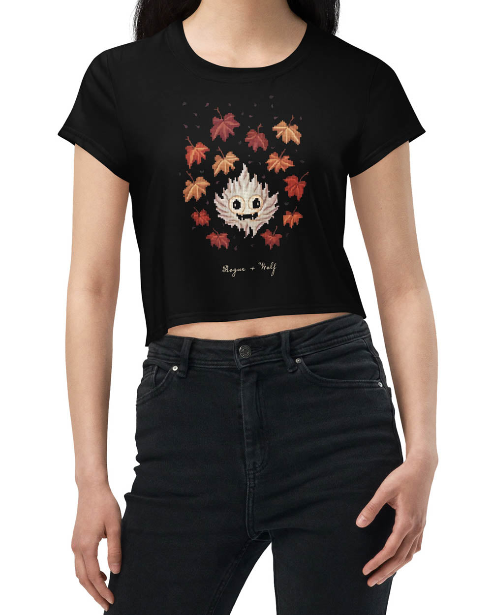 Maple Ghosty Short Sleeve Crop Top - Dark Academia Spooky Ghost Tee, Witchy Gothic Occult Vegan Fashion, Xmas Goth Gifts