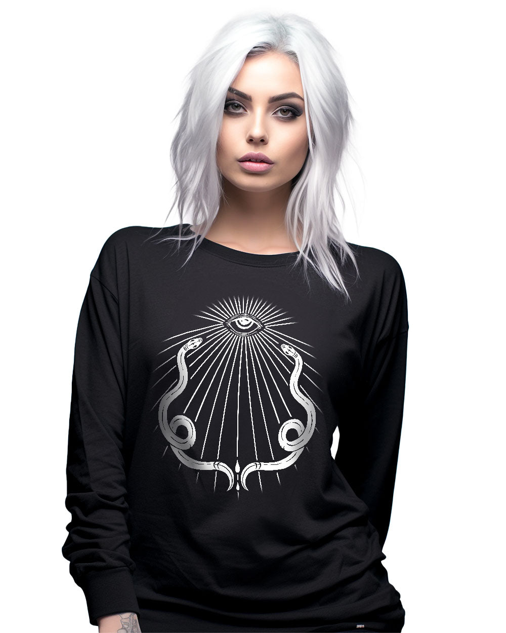 Serpent’s Gaze Long Sleeve Tee - Witchy Gothic Grunge Alt Goth Style Dark Academia Snake Graphic Tee Pagan