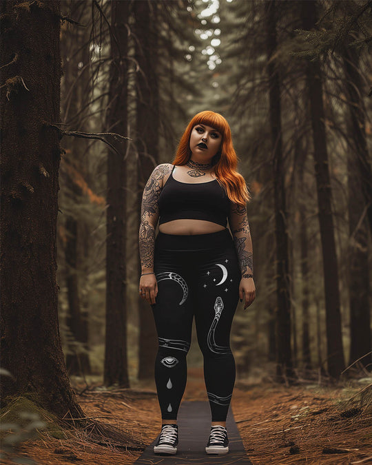 Serpent Summoner Plus Size Leggings - Vegan UPF 50+ Protection Activewear - Goth Yoga Leisurewear - Witchy Occult Pagan Style