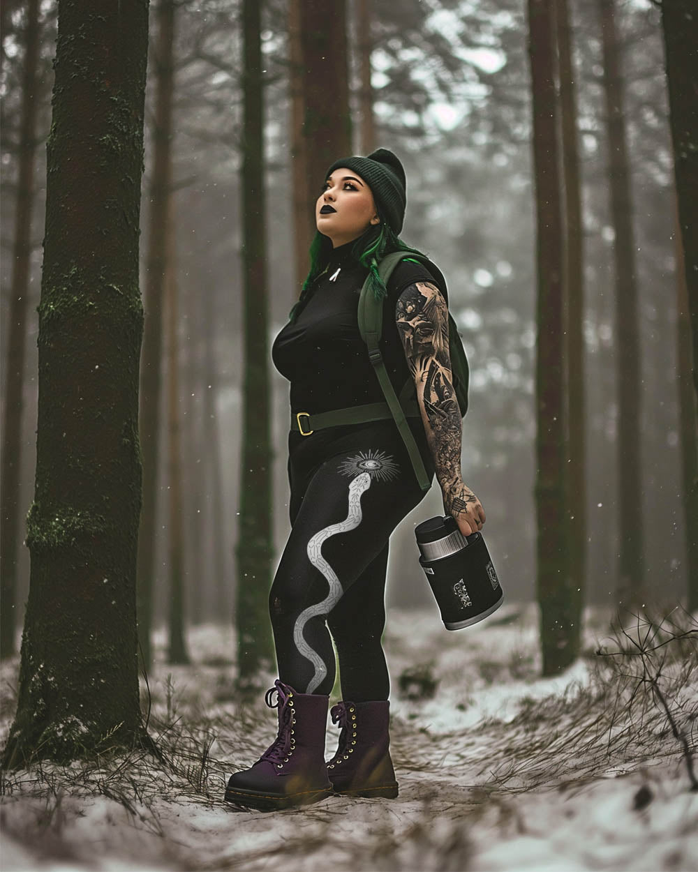 Snake Charmer Plus Size Leggings - Vegan Gothic Activewear Witchy Occult Leisurewear - Pagan Yoga Leggings with UPF 50+ Protection