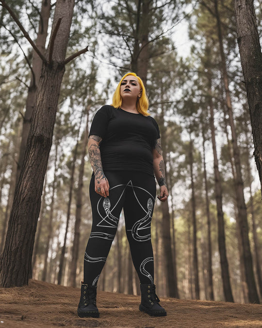 Snake Guardians Plus Size Leggings - UPF 50+ Protection Vegan Witchy Occult Pagan Style Activewear - Goth Yoga Leisurewear