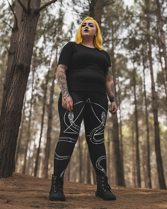 Snake Guardians Plus Size Leggings - UPF 50+ Protection Vegan Witchy Occult Pagan Style Activewear - Goth Yoga Leisurewear