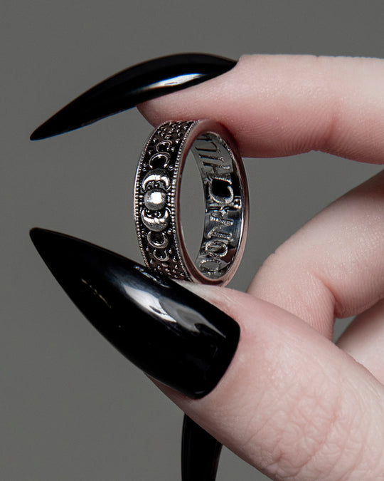 Moon Child Ring in Blackened Steel