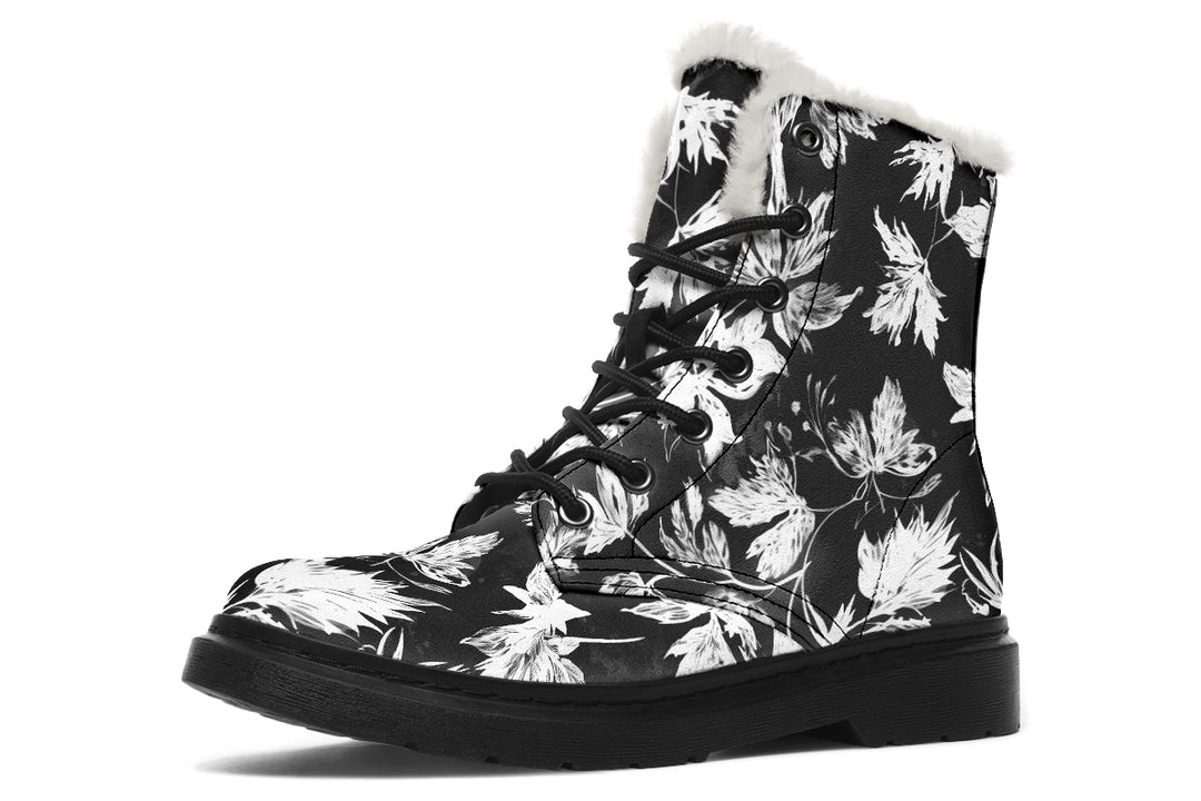 Black Faded Leaves Winter Boots