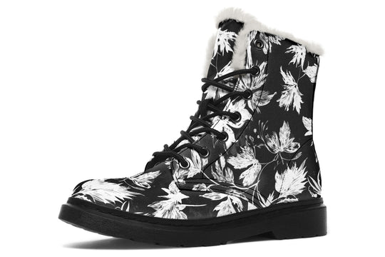 Black Faded Leaves Winter Boots