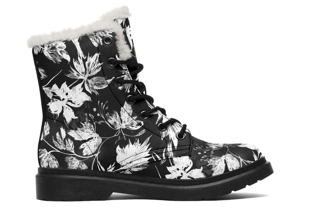 Black Faded Leaves Winter Boots