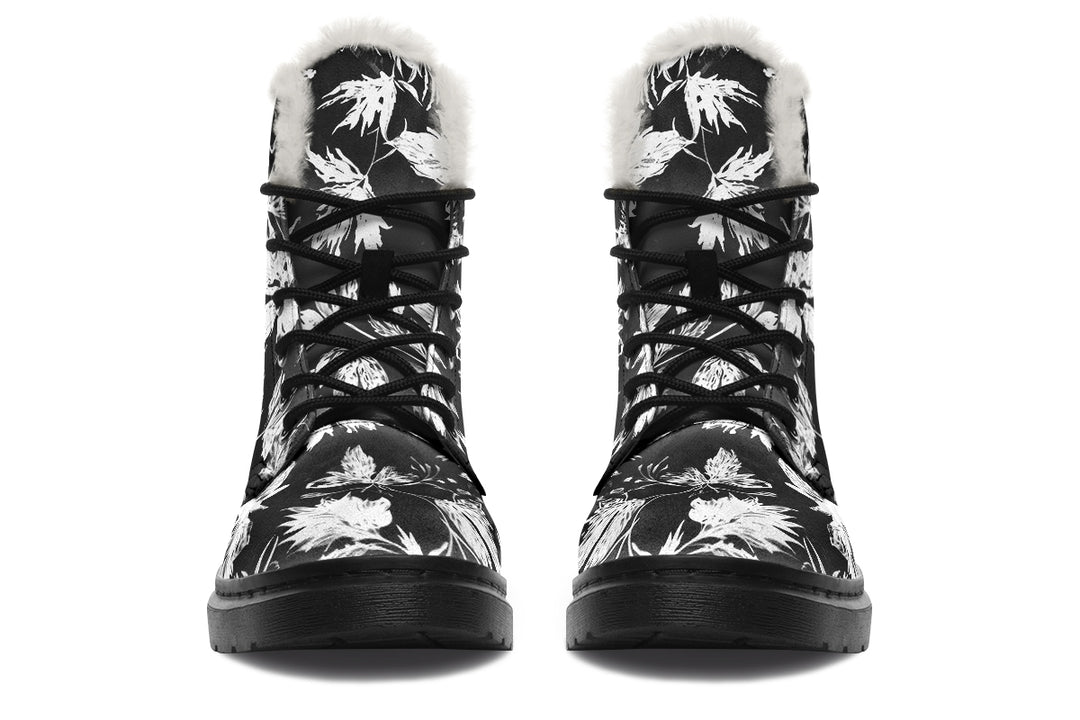 Black Faded Leaves Winter Boots