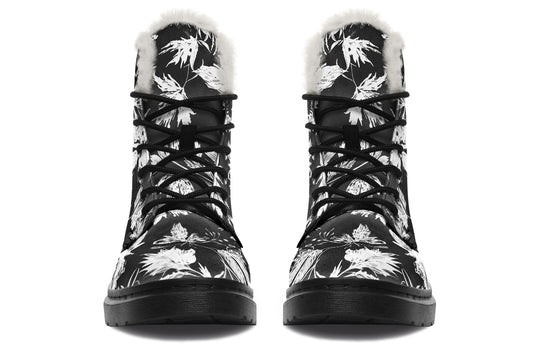Black Faded Leaves Winter Boots
