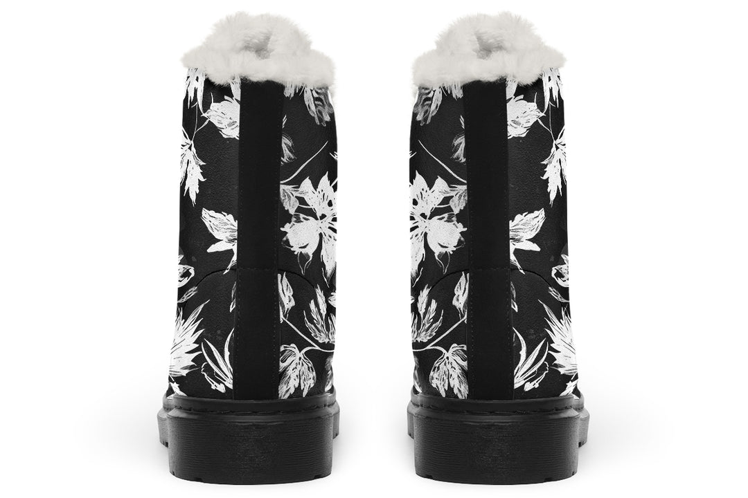 Black Faded Leaves Winter Boots