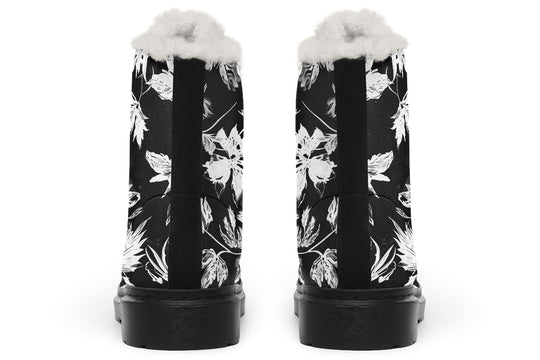 Black Faded Leaves Winter Boots