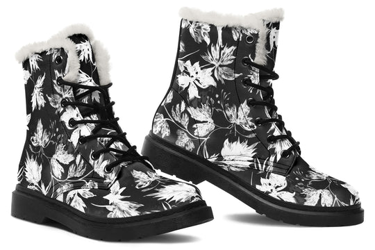Black Faded Leaves Winter Boots