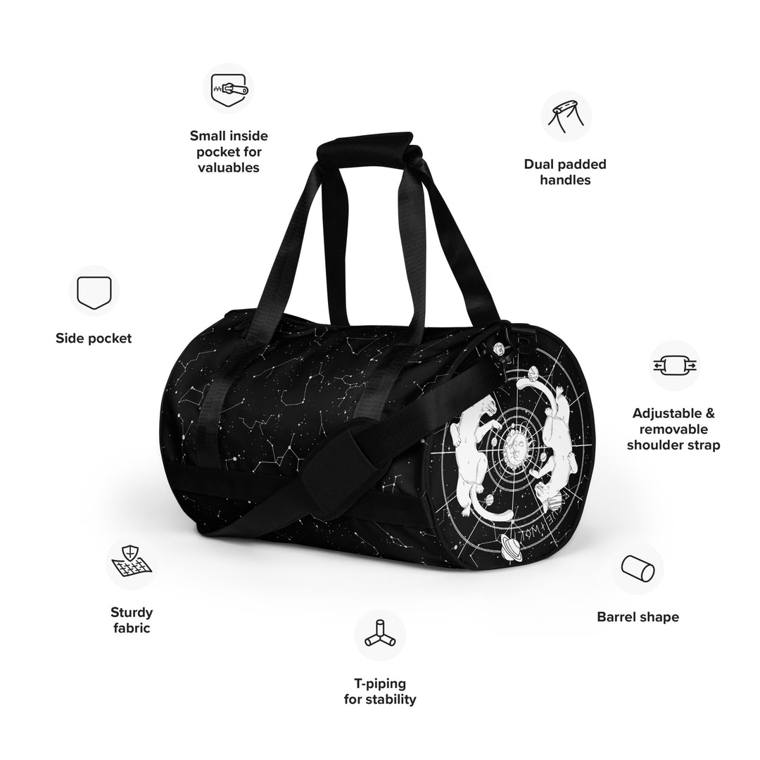 Purr Nebula Gym Bag - Water Resistant Durable Large Workout Bag for Travel, Yoga Fitness, Vegan Goth Activewear, Alt Style Essentials