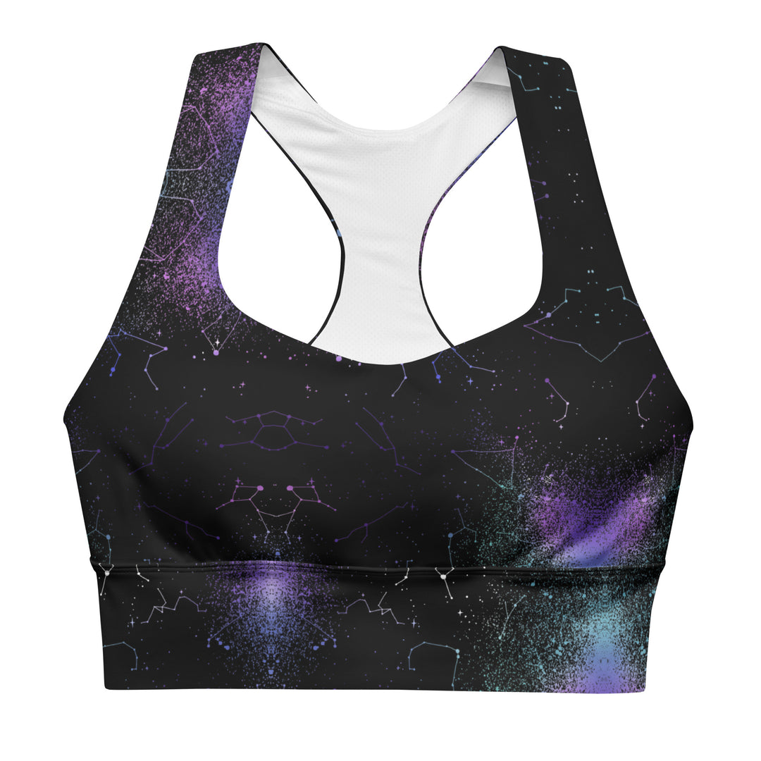 Aurora Longline Sports Bra - High Support Non-see-through Vegan Bra, Mesh Lined Goth Activewear with removable Padding & UPF 50+