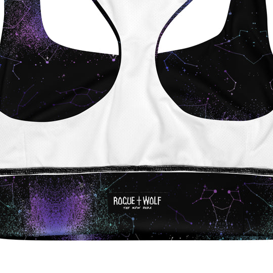 Aurora Longline Sports Bra - High Support Non-see-through Vegan Bra, Mesh Lined Goth Activewear with removable Padding & UPF 50+