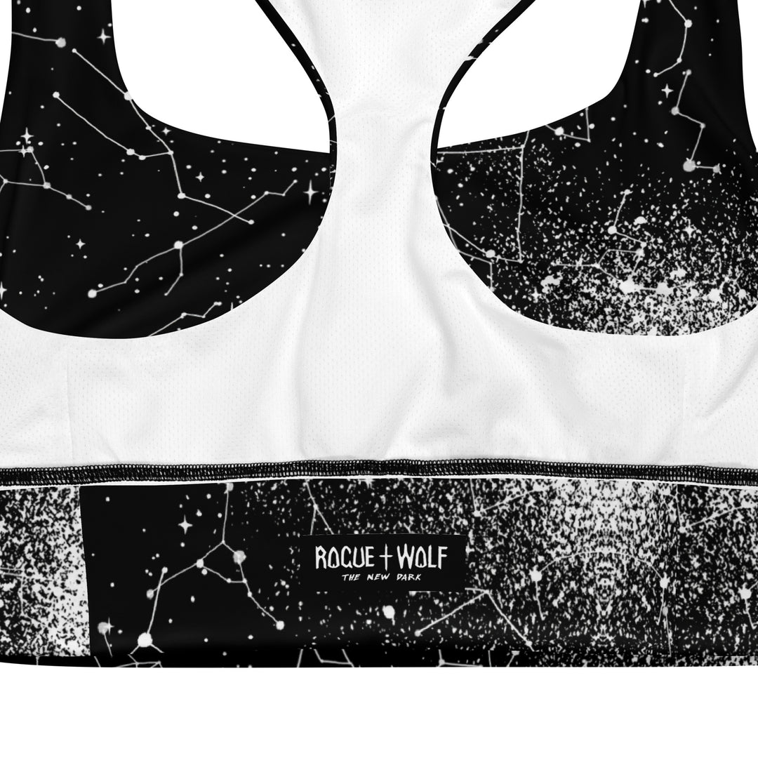 Constellation Longline Sports Bra - High Support Non-see-through Vegan Bra with Removable Padding, Goth Activewear for Gym & Yoga with UPF 50+