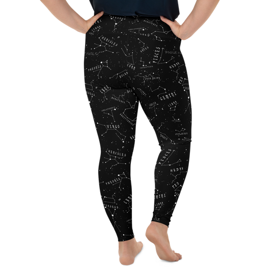 Stellar Plus Size Leggings - Vegan Gothic Activewear -Witchy Goth Leisurewear - Occult Pagan Yoga Leggings with UPF 50+ Protection