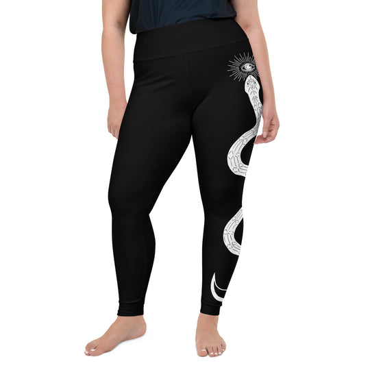 Snake Charmer Plus Size Leggings - Vegan Gothic Activewear Witchy Occult Leisurewear - Pagan Yoga Leggings with UPF 50+ Protection