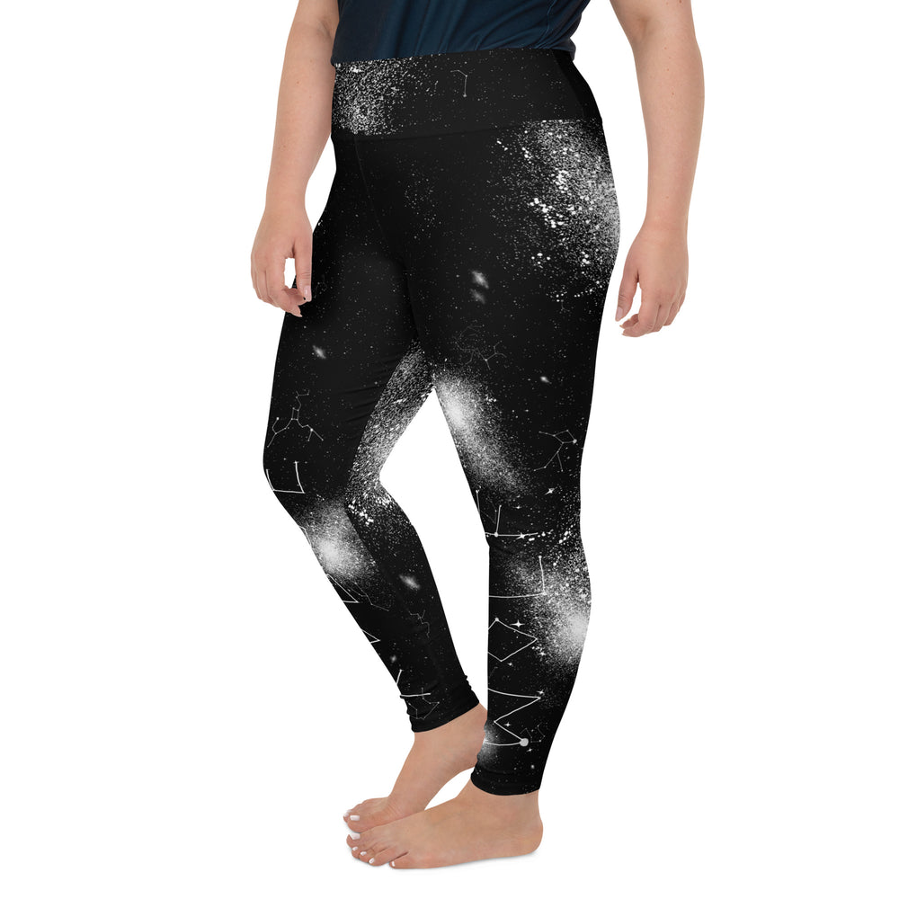 Constellation Plus Size Leggings - UPF 50+ Protection Witchy Occult Style Vegan Activewear - Goth Yoga Leisurewear