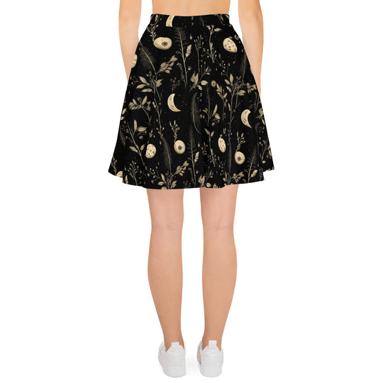 Twilight Garden Skater Skirt - Dark Academia Witchy Botanical Vegan Skirt with UPF 50+ Protection from 98% harmful rays