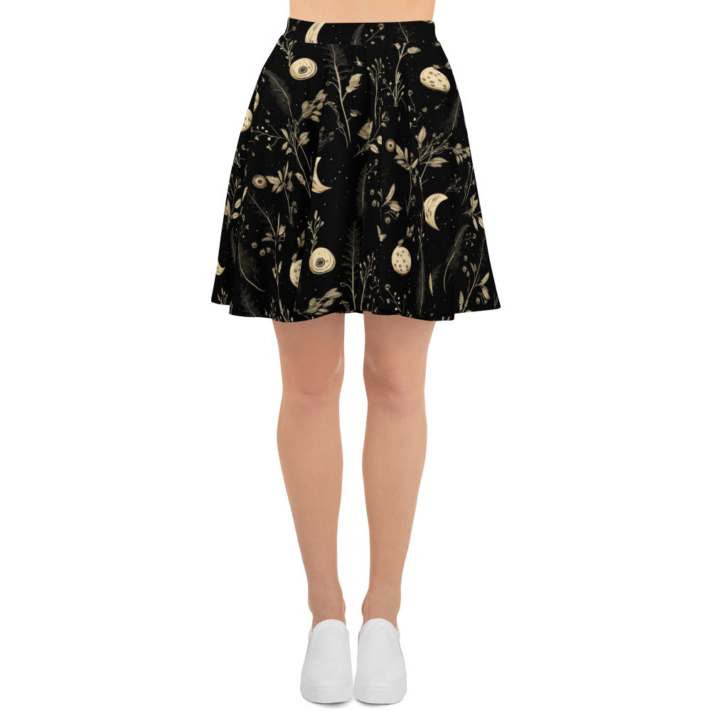 Twilight Garden Skater Skirt - Dark Academia Witchy Botanical Vegan Skirt with UPF 50+ Protection from 98% harmful rays