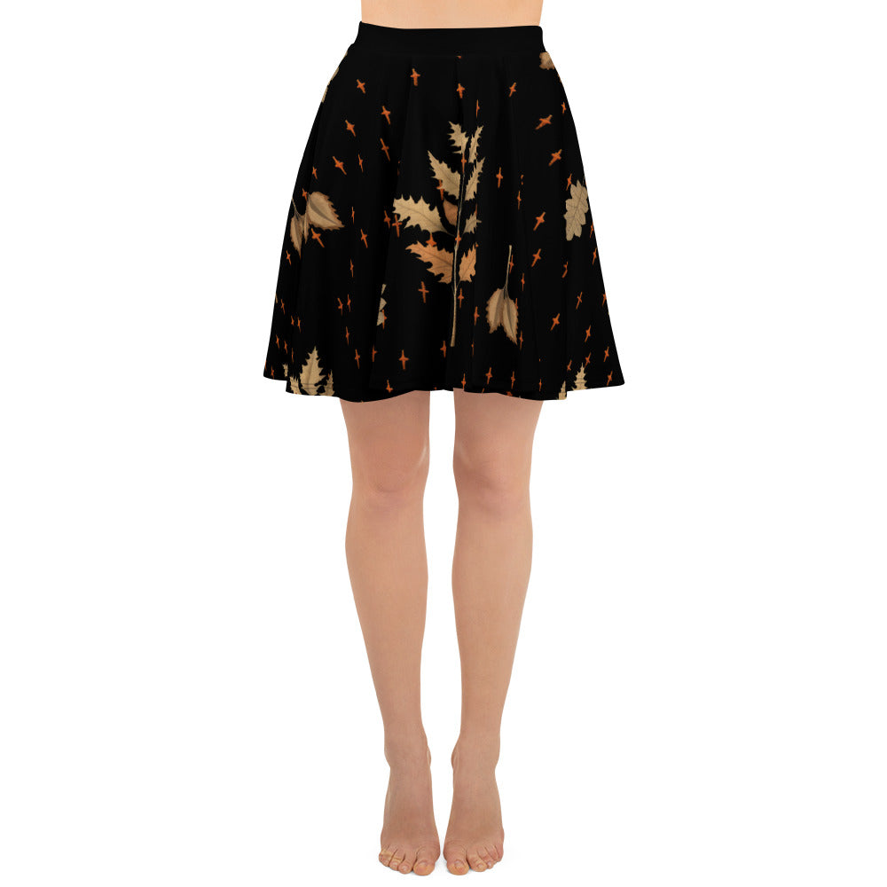 Autumn Memoir Skater Skirt - Dark Academia Witchy Botanical Vegan Skirt with UPF 50+ Protection from 98% harmful rays