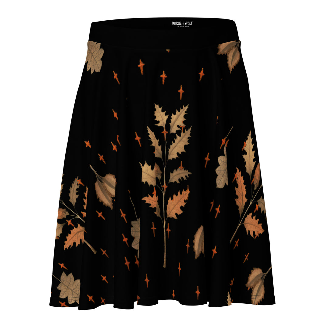 Autumn Memoir Skater Skirt - Dark Academia Witchy Botanical Vegan Skirt with UPF 50+ Protection from 98% harmful rays