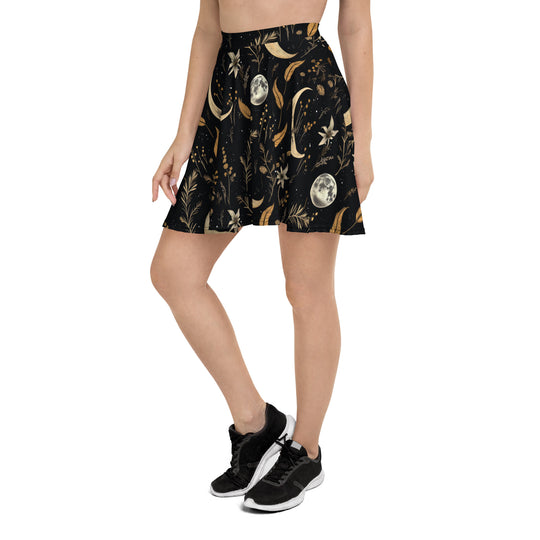 Moonlit Botanica Skater Skirt - Dark Academia Witchy Botanical Vegan Skirt with UPF 50+ Protection from 98% harmful rays