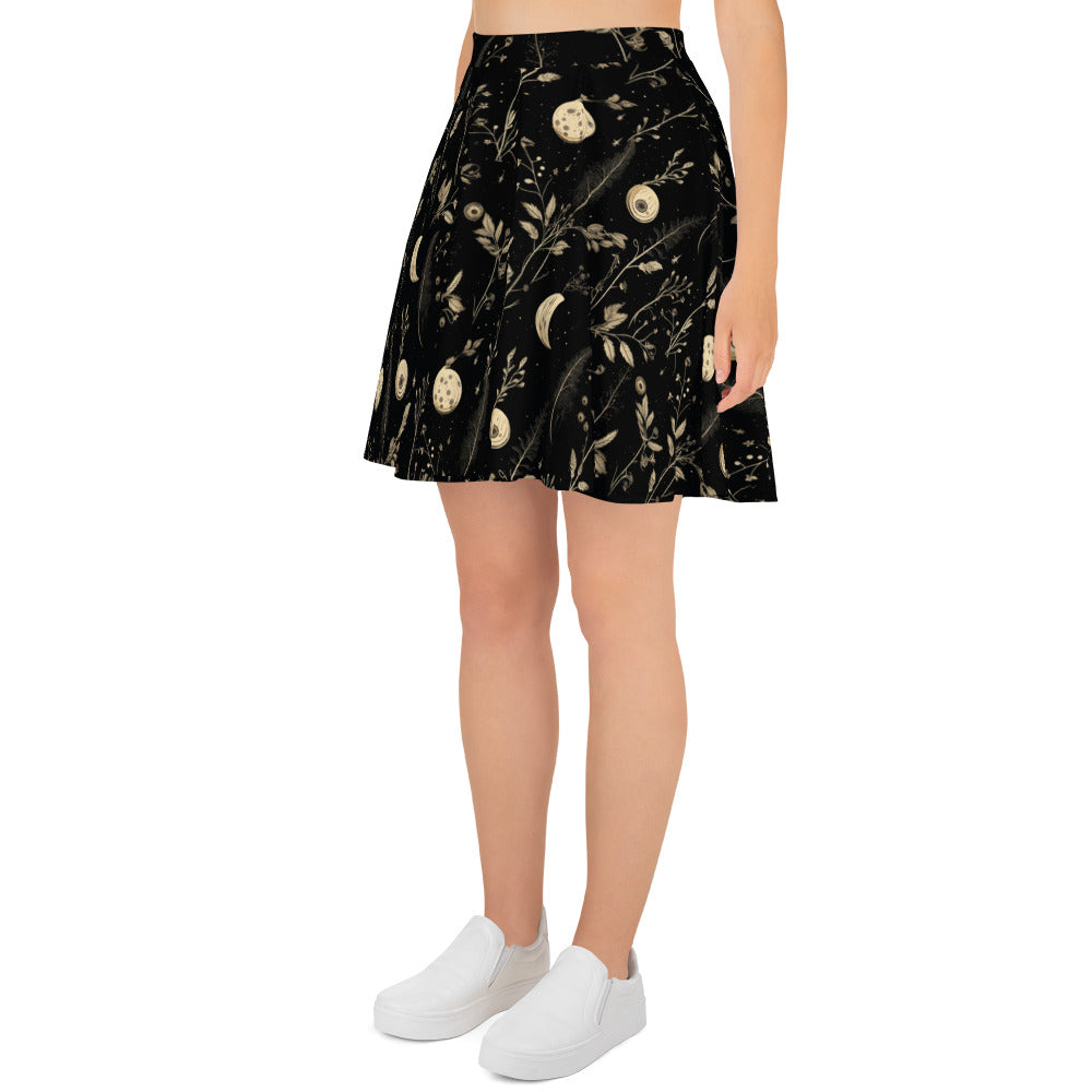 Twilight Garden Skater Skirt - Dark Academia Witchy Botanical Vegan Skirt with UPF 50+ Protection from 98% harmful rays