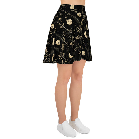Twilight Garden Skater Skirt - Dark Academia Witchy Botanical Vegan Skirt with UPF 50+ Protection from 98% harmful rays