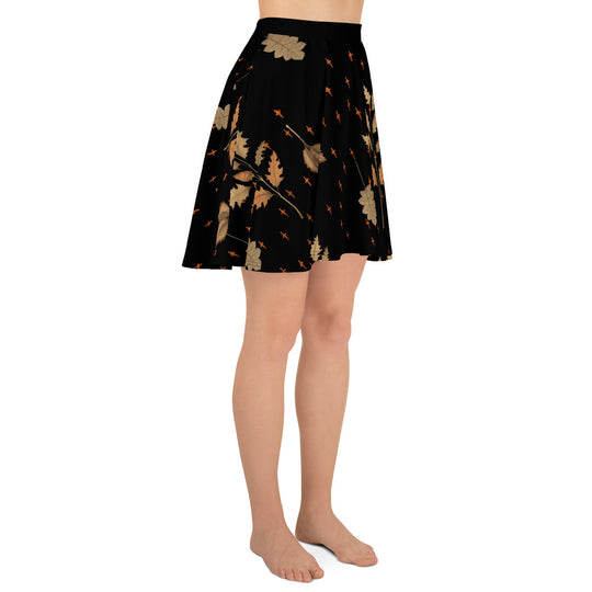 Autumn Memoir Skater Skirt - Dark Academia Witchy Botanical Vegan Skirt with UPF 50+ Protection from 98% harmful rays