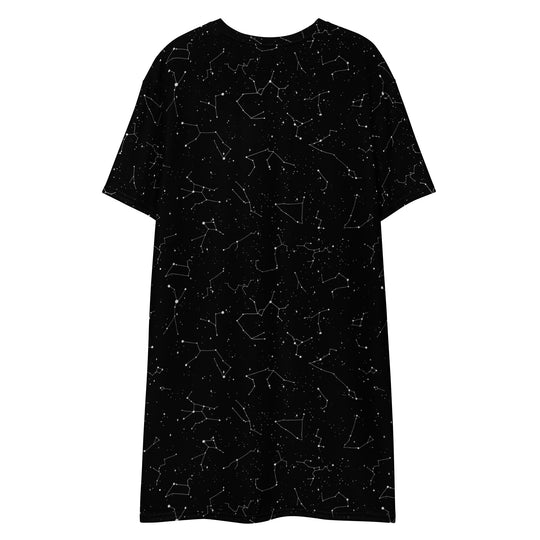 Purr Nebula Tee Dress - Vegan Oversized T-shirt Witchy Alt Style Occult Grunge Aesthetic Unisex Goth Black Dress