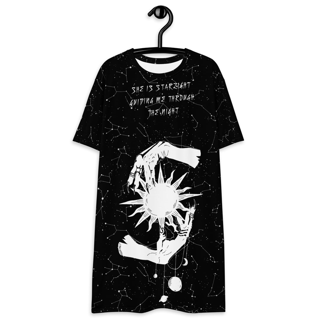 Starlight Tee Dress - Vegan Oversized T-shirt Witchy Alt Style Occult Grunge Aesthetic Unisex Goth Black Dress